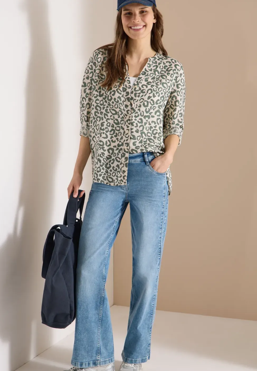Blouse à motif léopard en lin mélangé