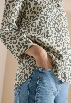Blouse à motif léopard en lin mélangé