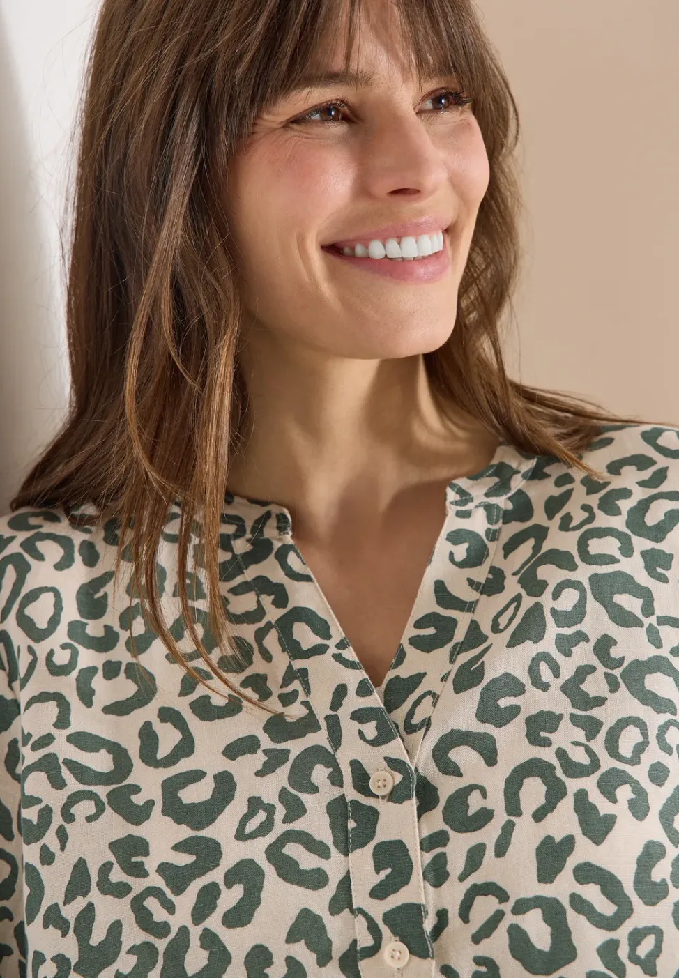 Blouse à motif léopard en lin mélangé