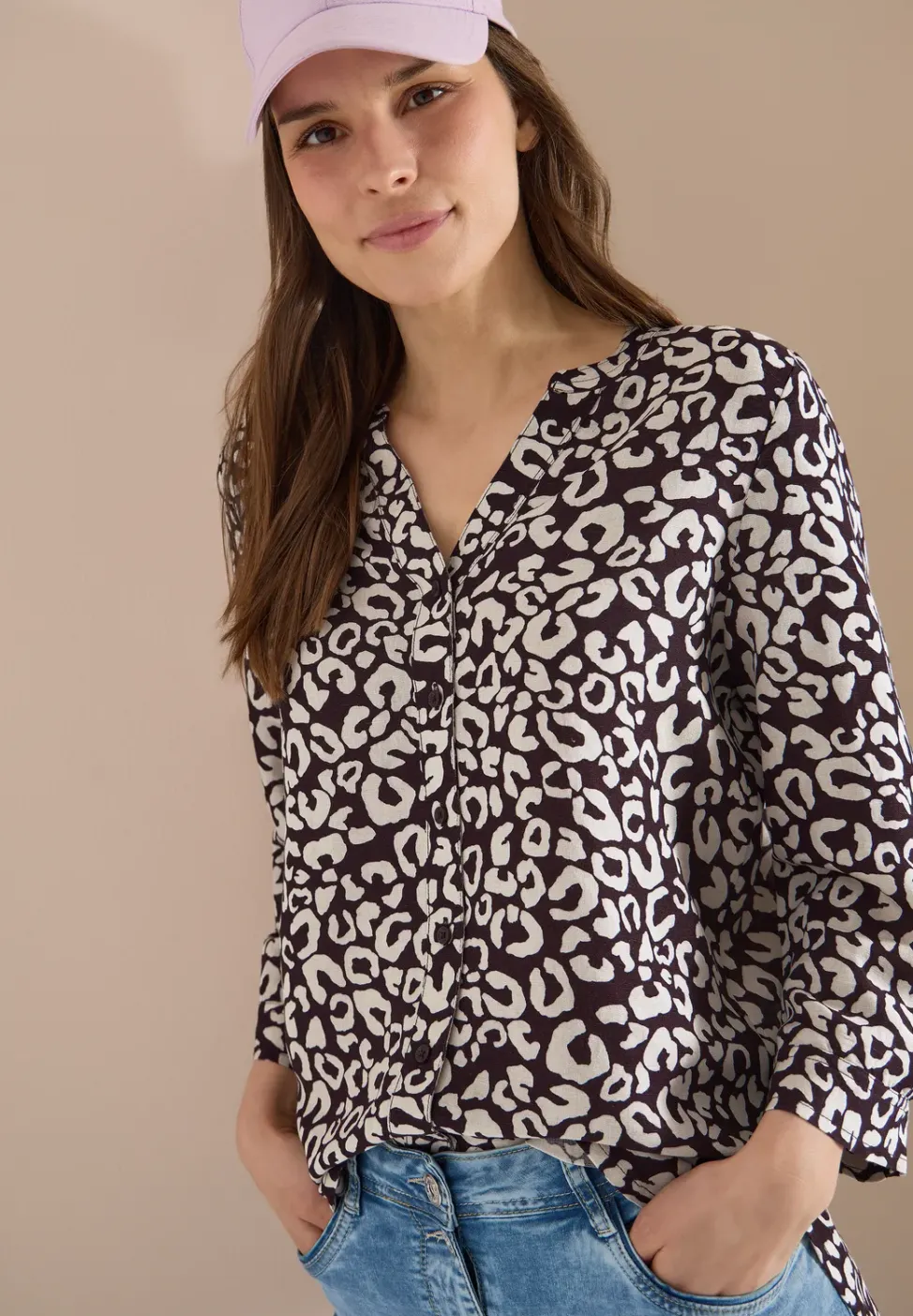 Blouse à motif léopard en lin mélangé