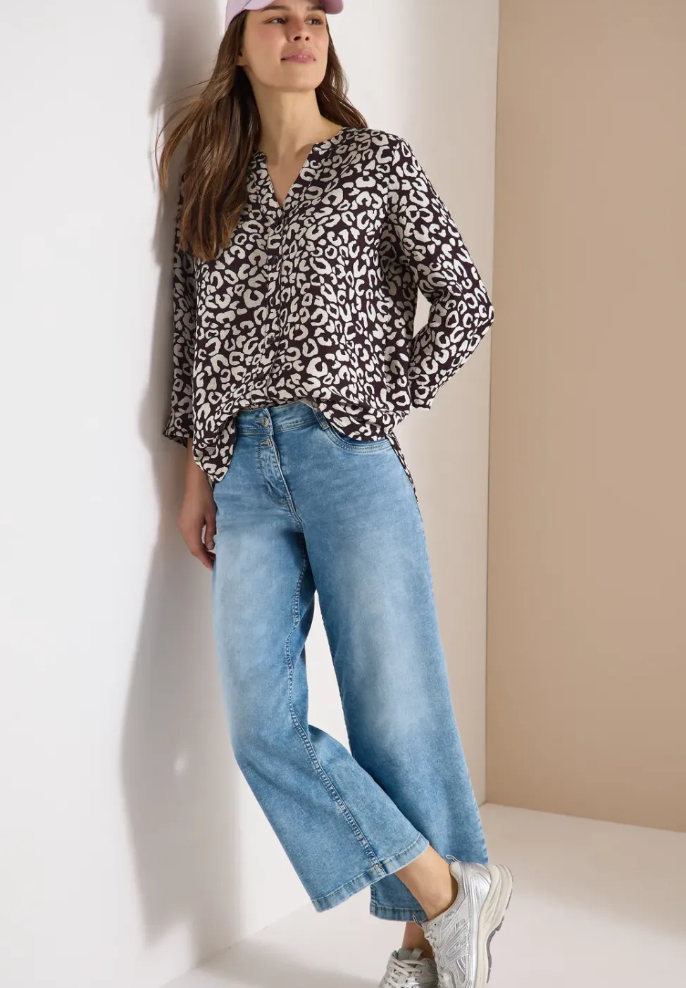 Blouse à motif léopard en lin mélangé