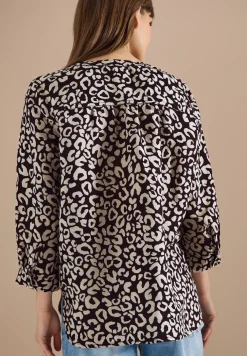 Blouse à motif léopard en lin mélangé