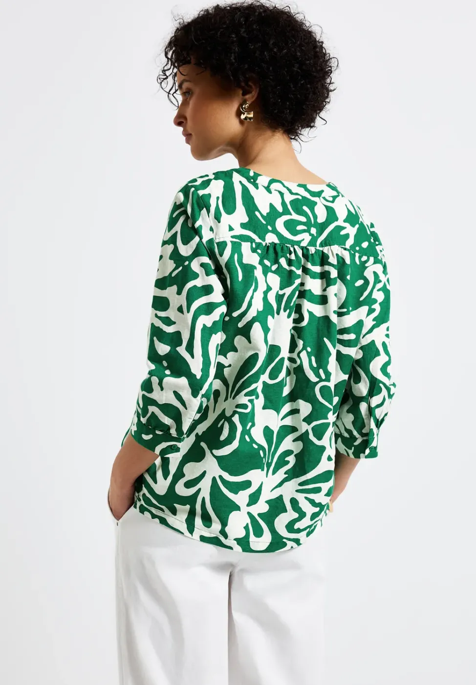 Blouse à motifs en lin mélangé