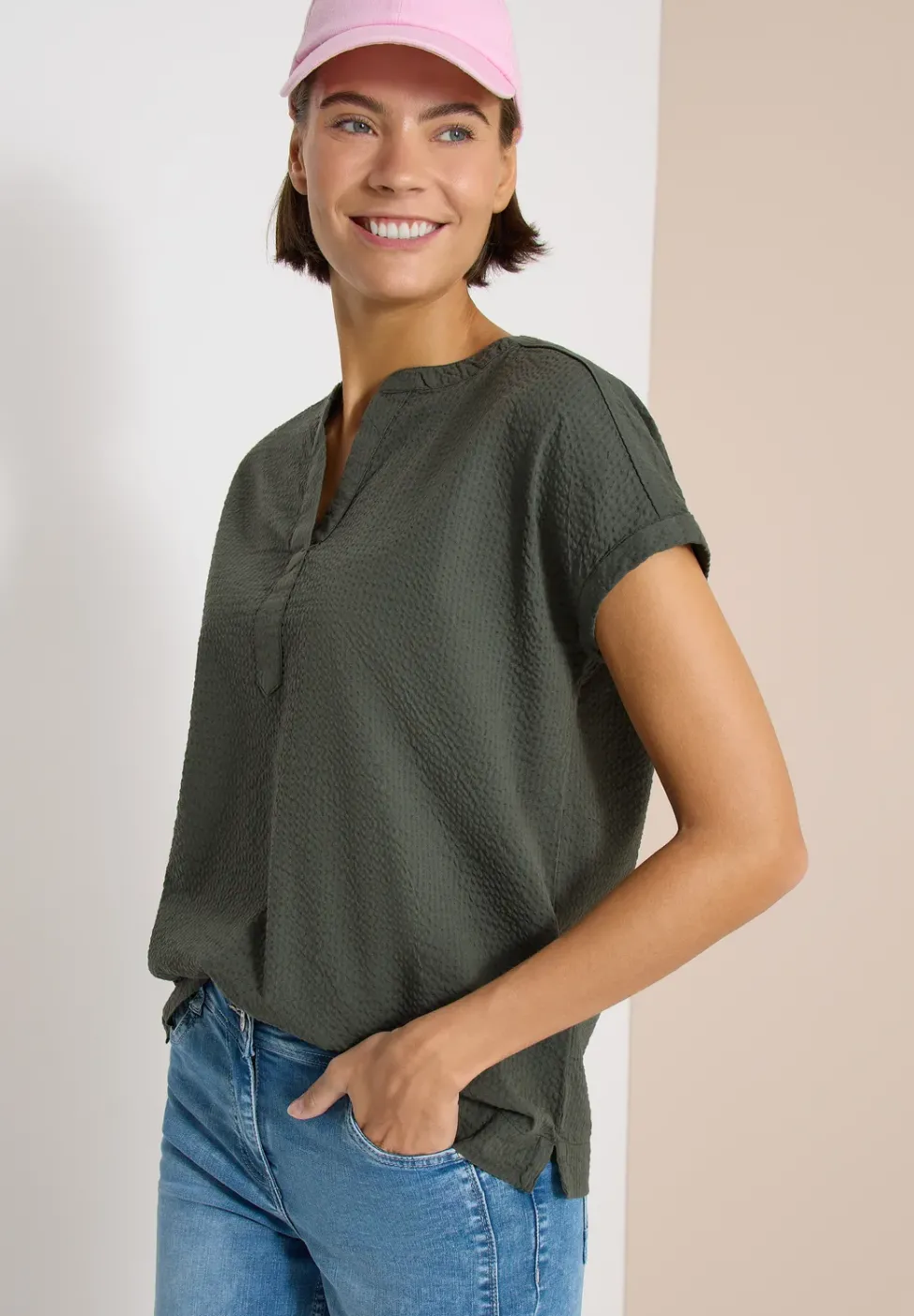 Blouse à épaules tombantes en seersucker