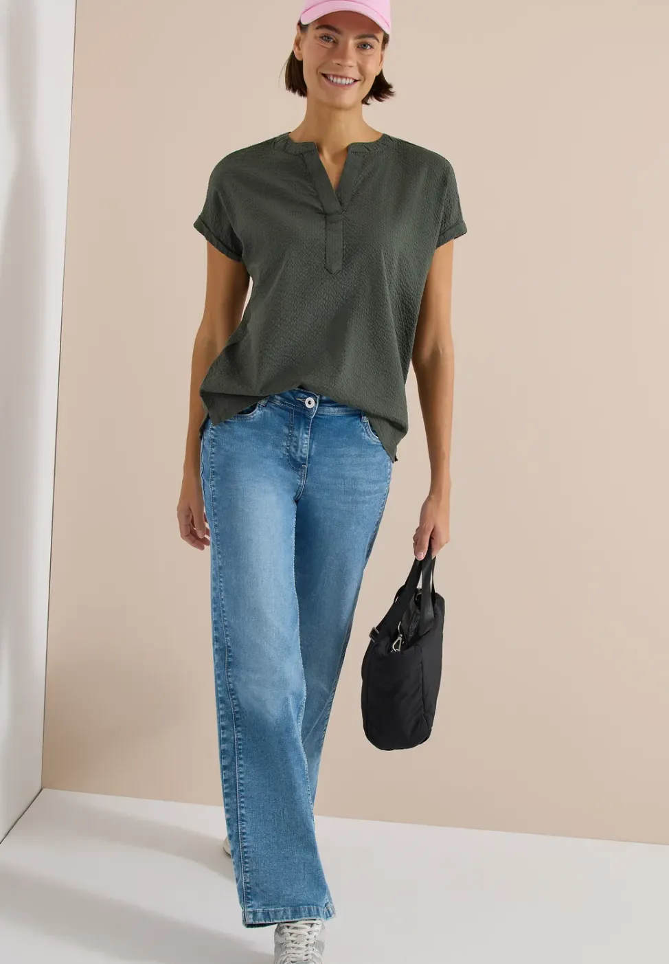 Blouse à épaules tombantes en seersucker
