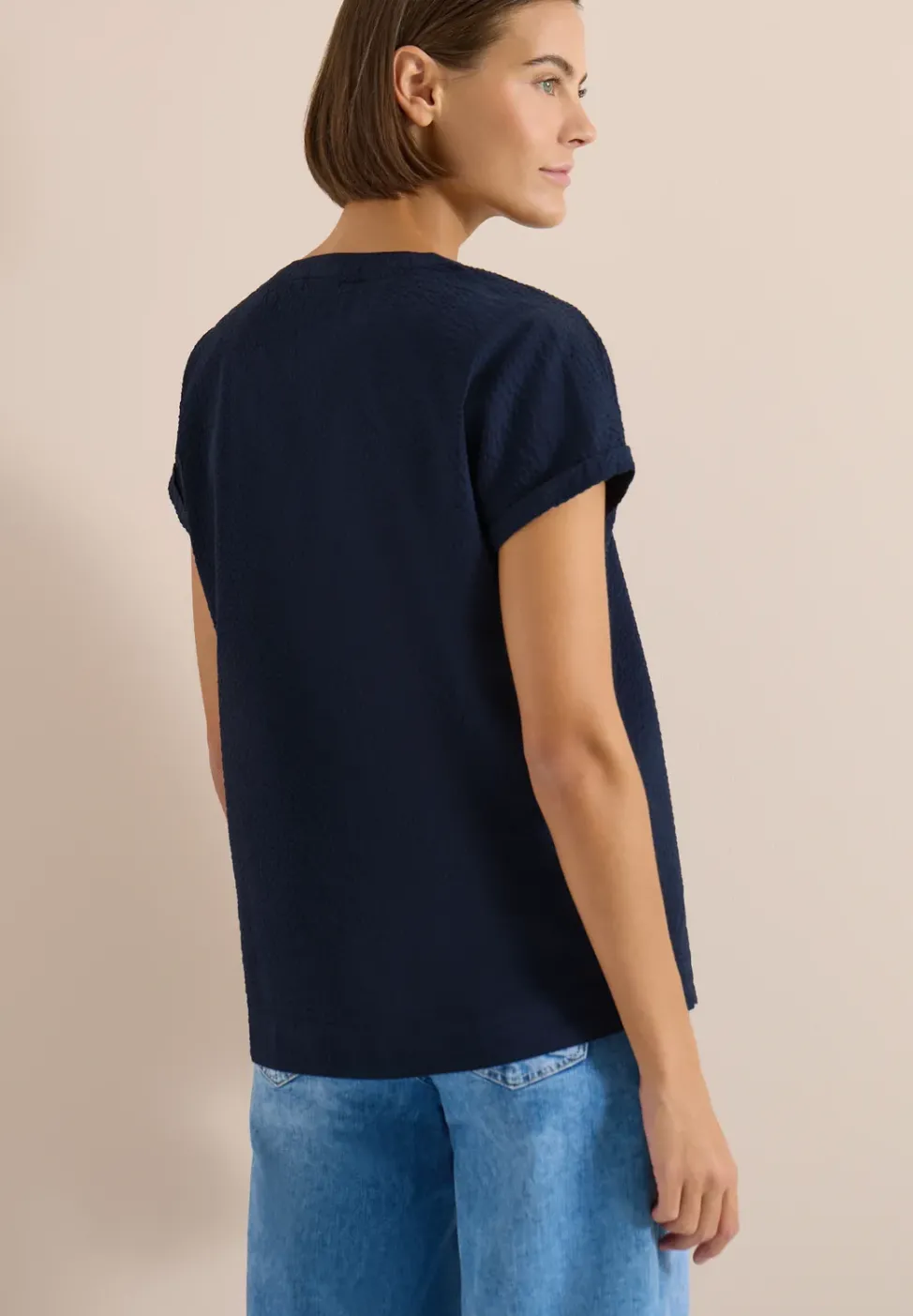 Blouse à épaules tombantes en seersucker