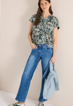 Blouse avec col fendu et mélange de structures