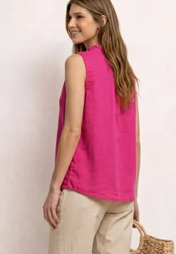 Blouse en lin mélangé avec col volanté
