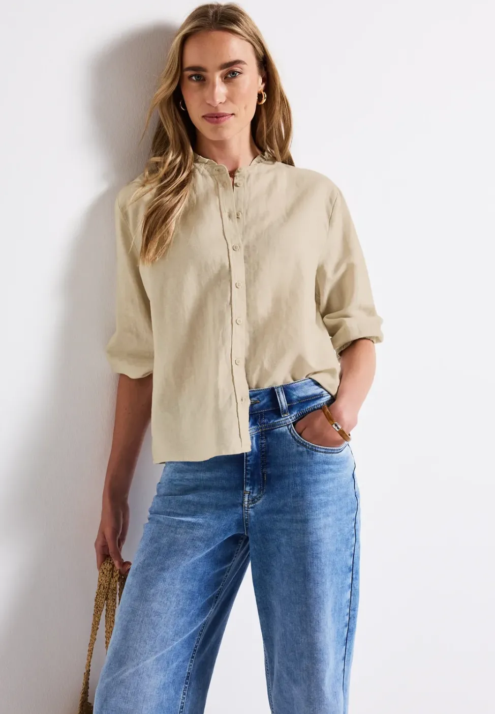 Blouse en lin mélangé avec volants