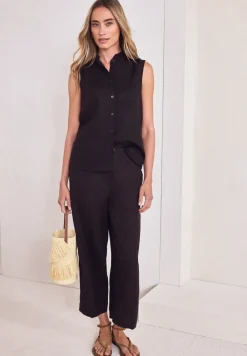 Blouse en lin mélangé avec col volanté