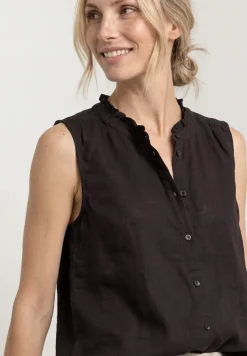 Blouse en lin mélangé avec col volanté