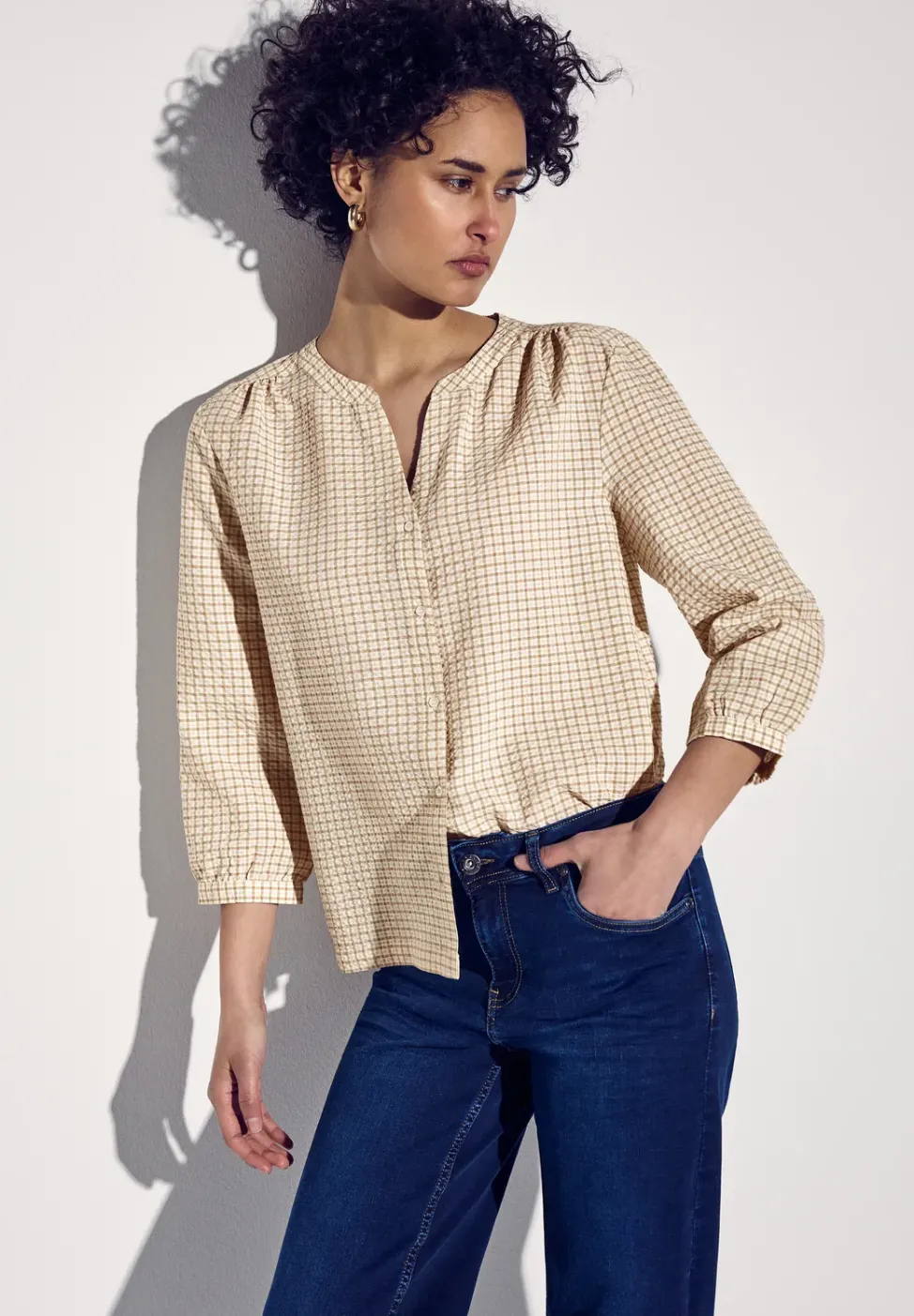 Blouse en seersucker à carreaux