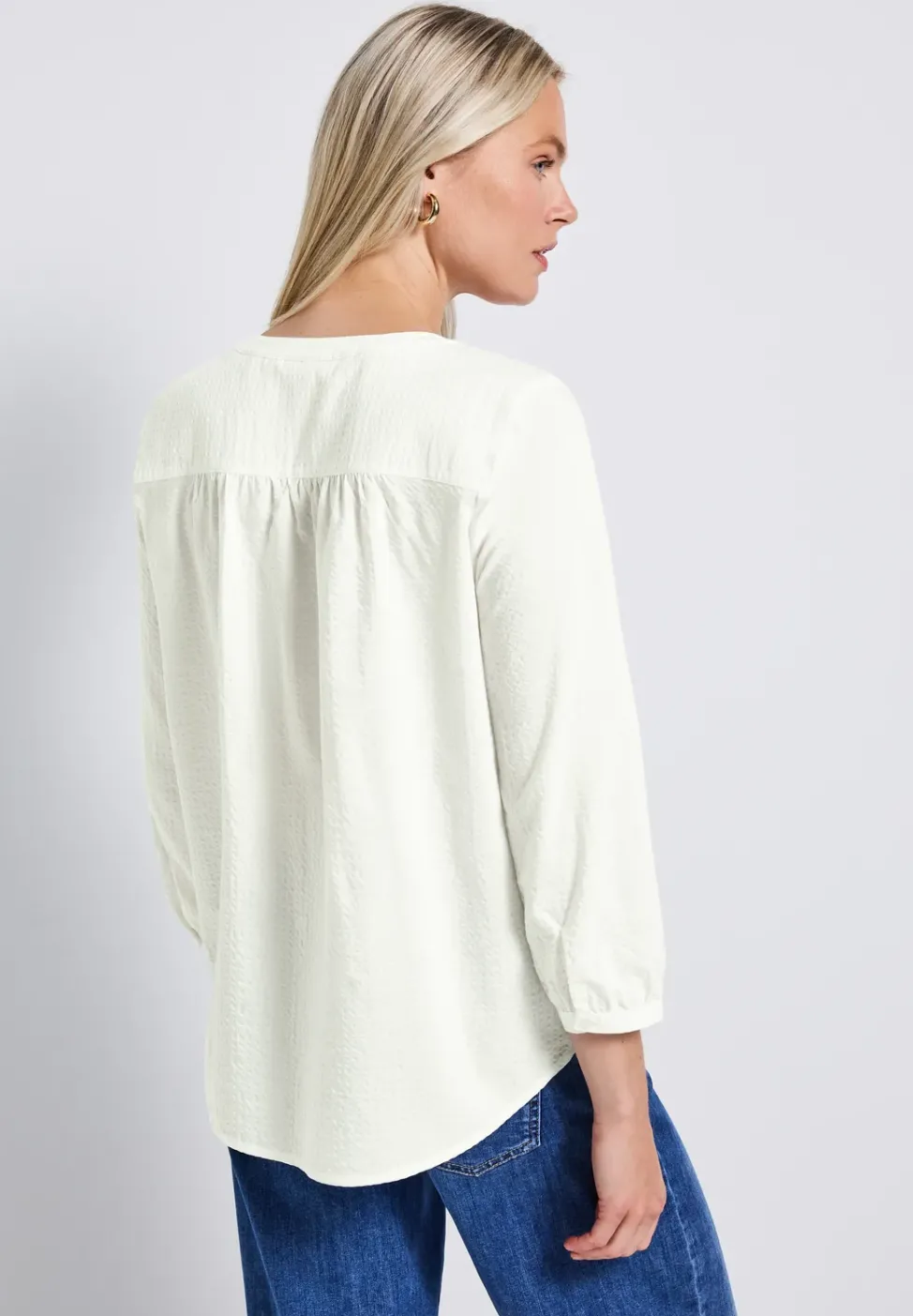 Blouse en seersucker à col fendu