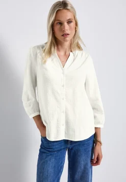 Blouse en seersucker à col fendu