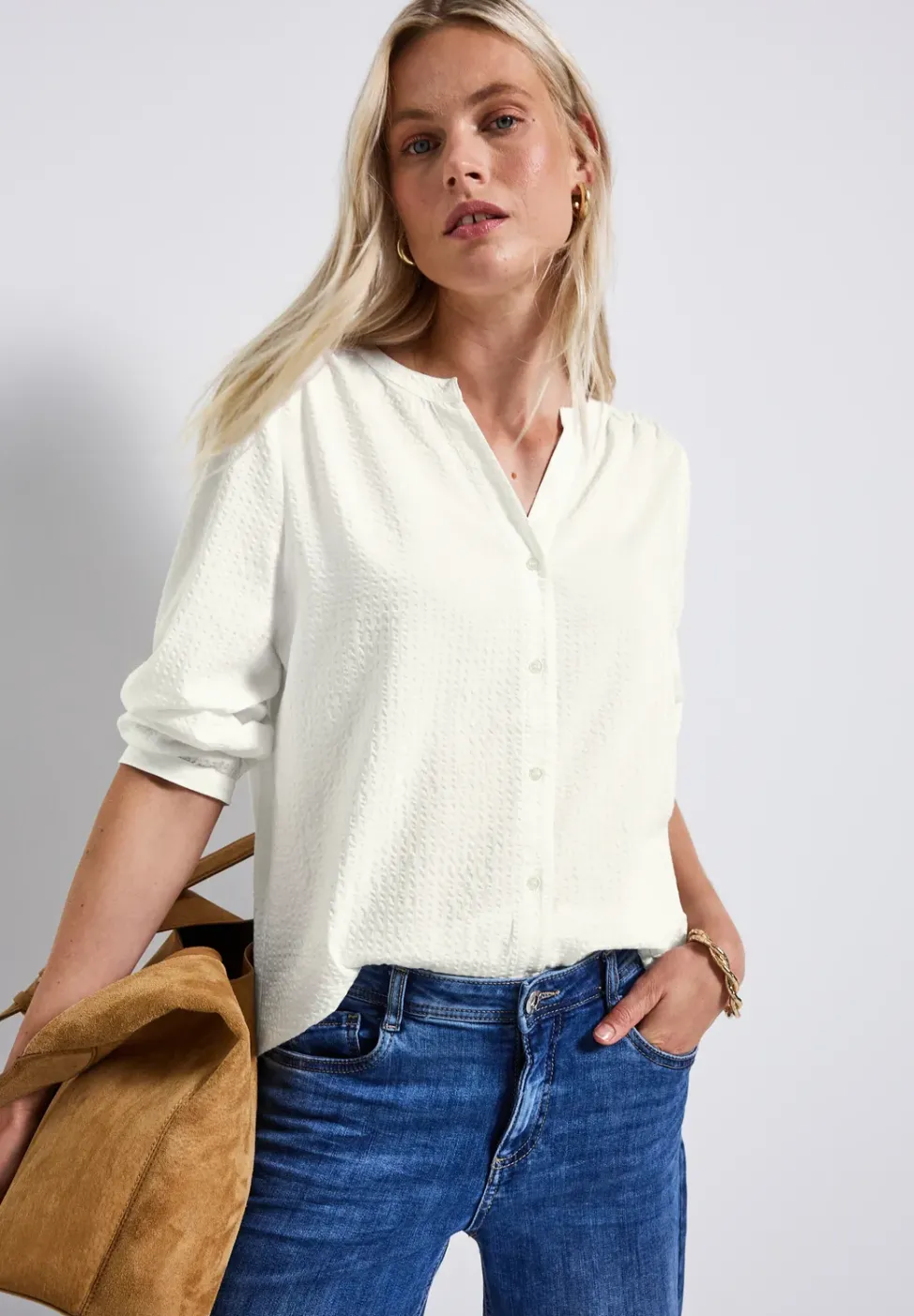 Blouse en seersucker à col fendu