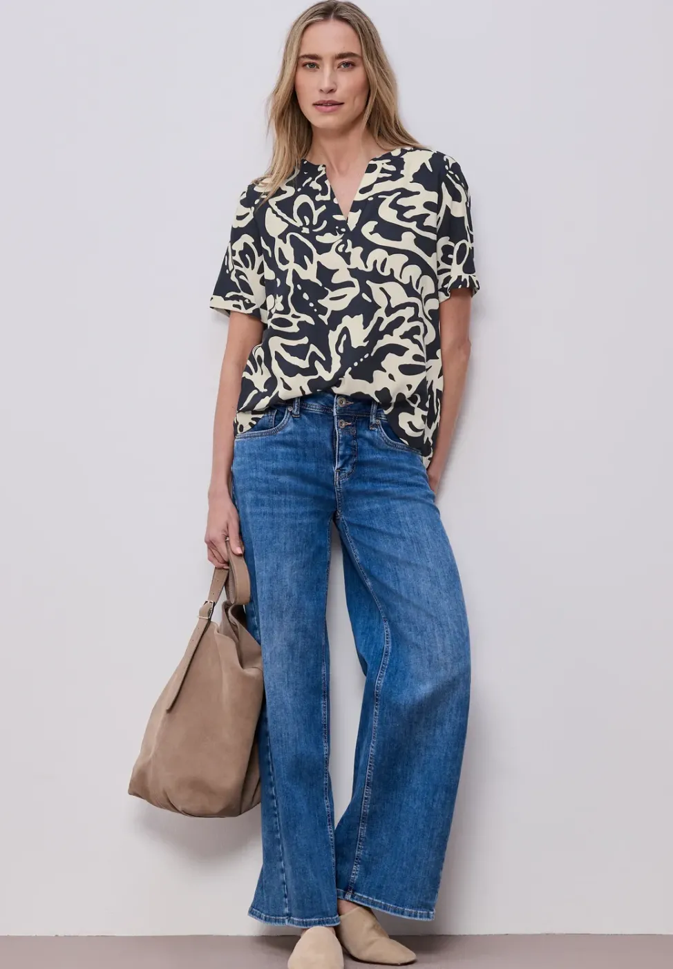 Blouse imprimée avec turn-up