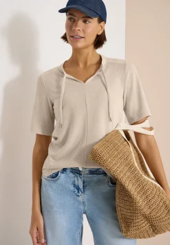 Blouse manches courtes à col fendu et rubans