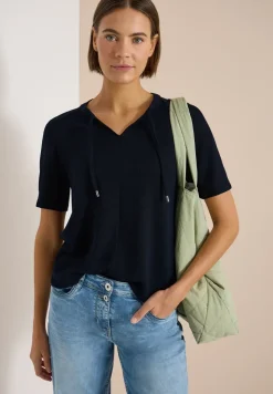Blouse manches courtes à col fendu et rubans
