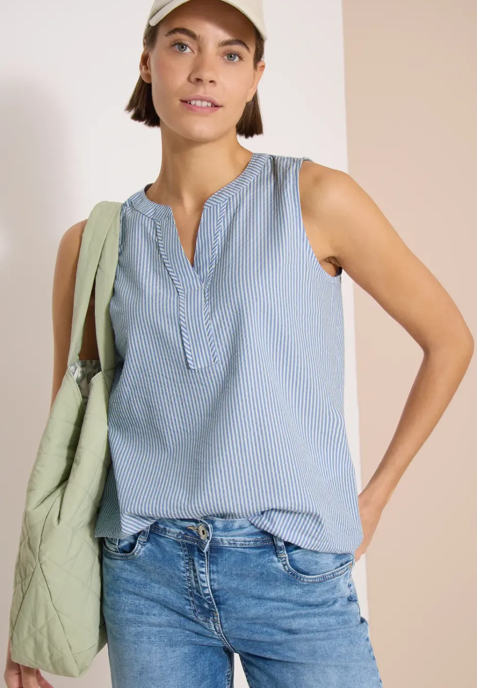 Blouse sans manches en seersucker