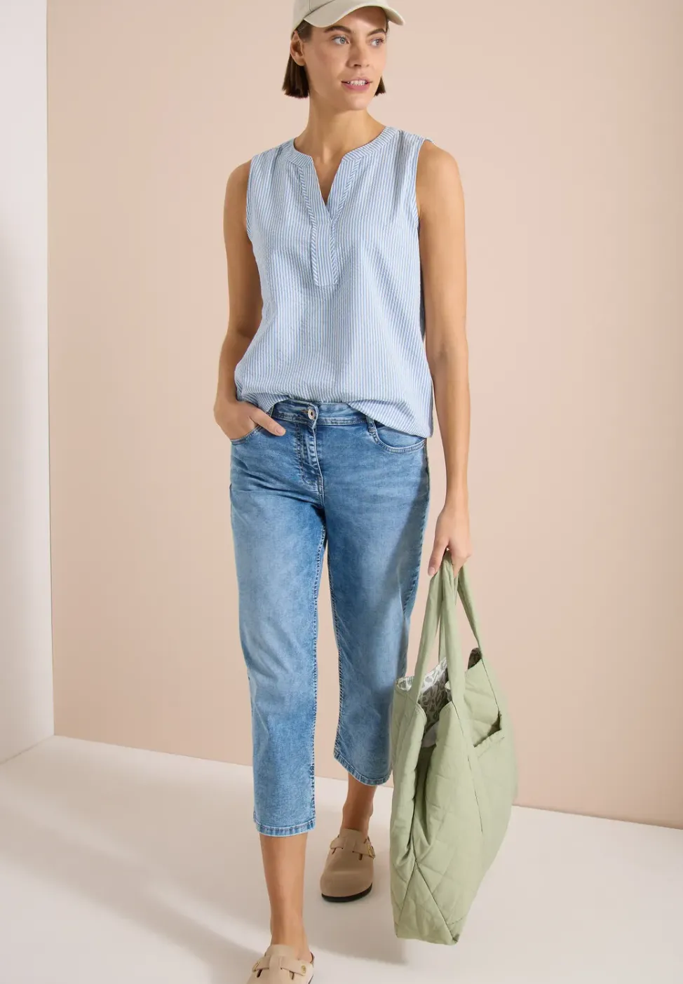 Blouse sans manches en seersucker