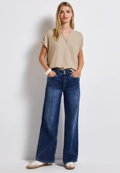Blouse split neck en couleur unie