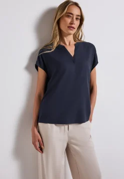 Blouse split neck en couleur unie