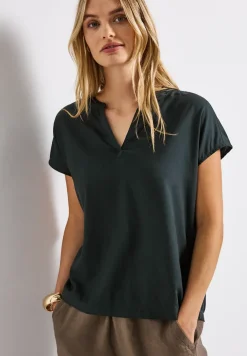 Blouse split neck en couleur unie
