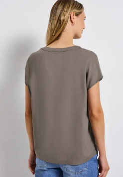 Blouse split neck en couleur unie