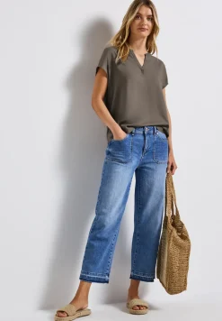 Blouse split neck en couleur unie