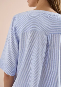Blouse à manches courtes avec col fendu et rayures