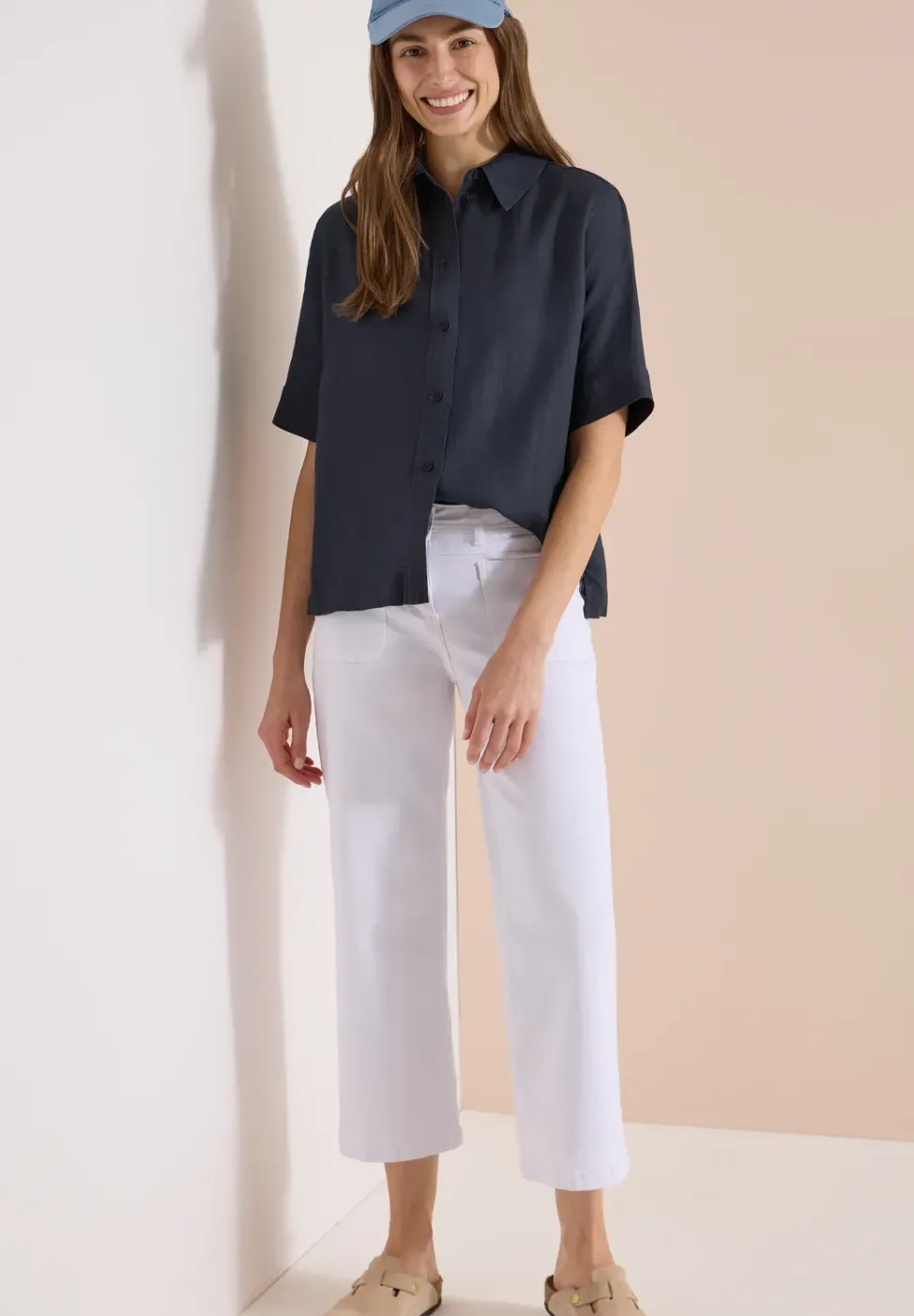 Blouse à manches courtes en pur lin