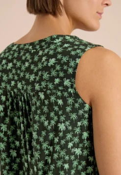 Blouse sans manches à col fendu et imprimé palmiers
