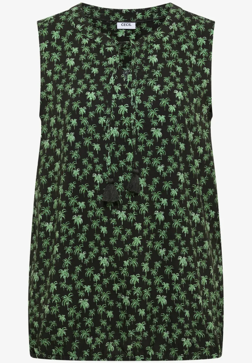 Blouse sans manches à col fendu et imprimé palmiers