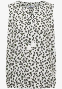 Blouse sans manches à col fendu et imprimé palmiers