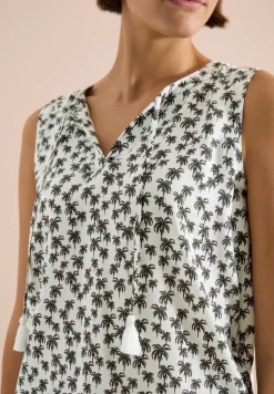 Blouse sans manches à col fendu et imprimé palmiers