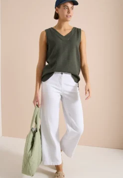 Blouse sans manches col V en mousseline