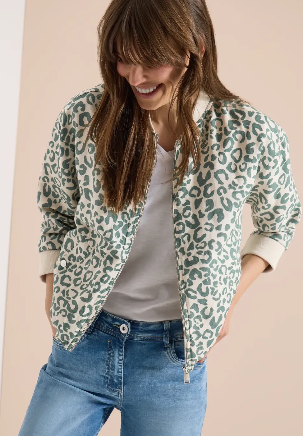 Blouson au look léopard en lin mélangé