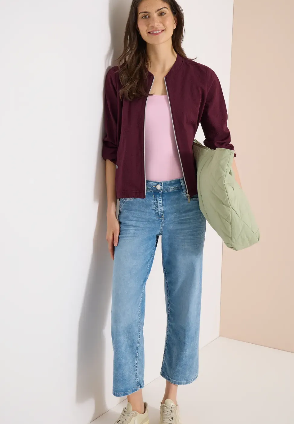 Blouson en seersucker à fermeture zip