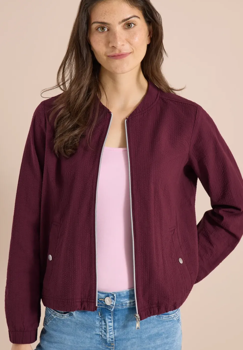 Blouson en seersucker à fermeture zip