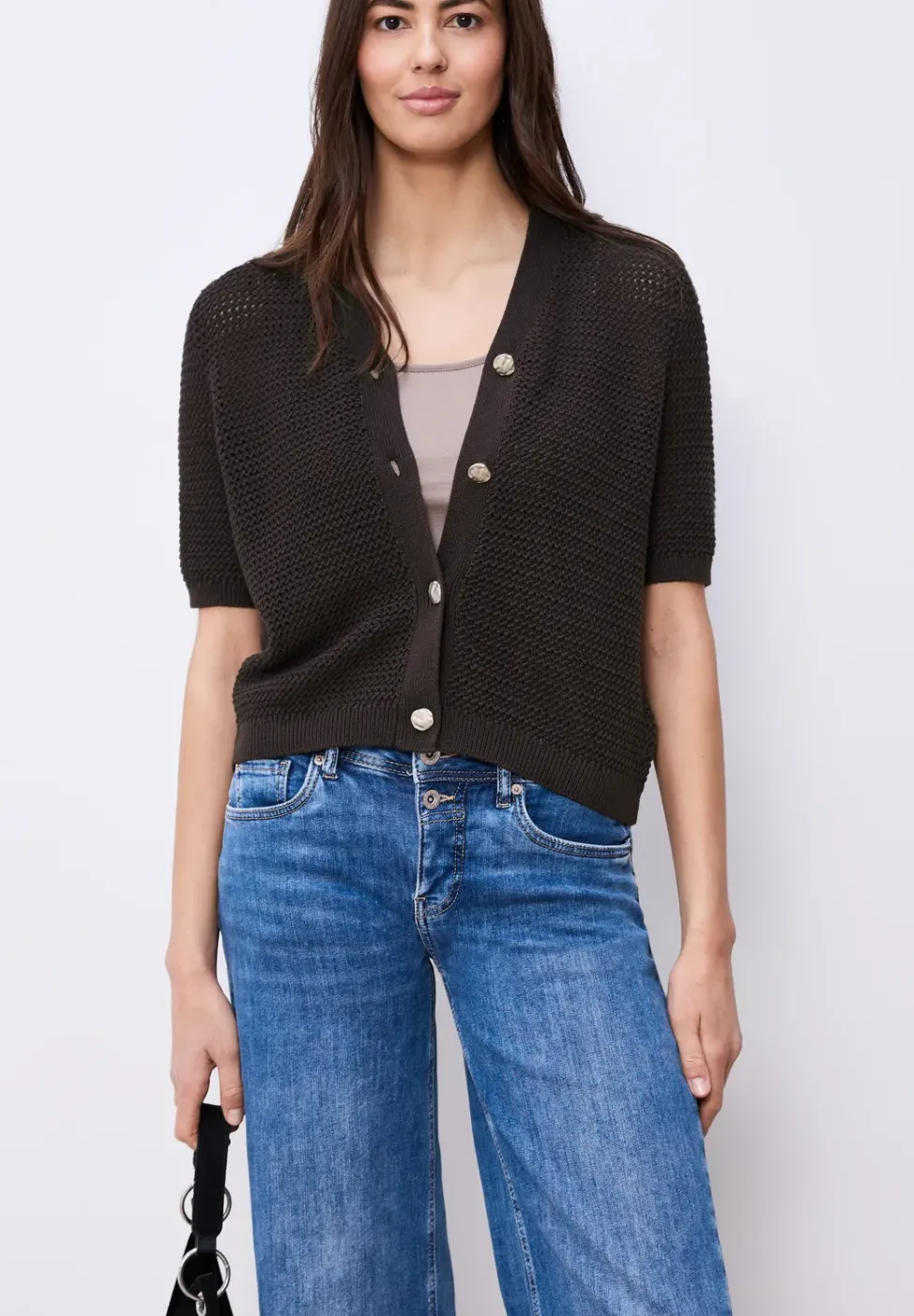 Cardigan à manches courtes avec col en V et structure