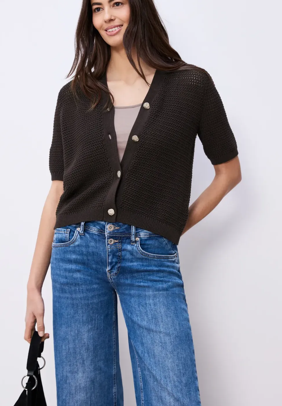 Cardigan à manches courtes avec col en V et structure