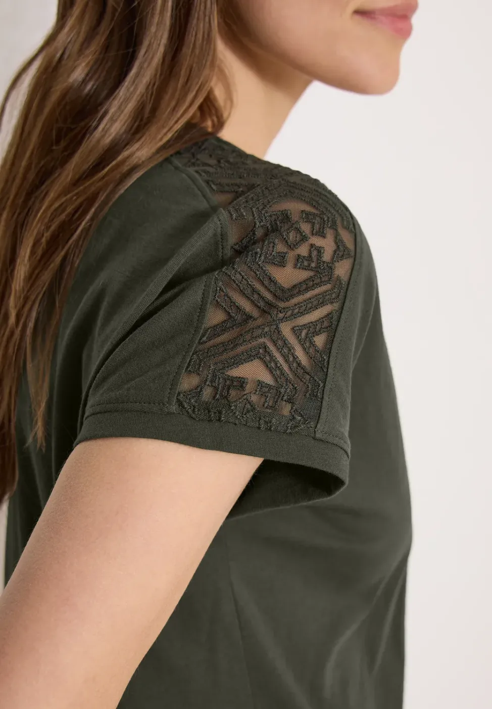 Chemise dropped shoulder avec détail en dentelle