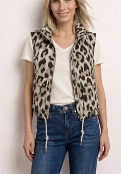 Gilet avec col montant et motif léopard