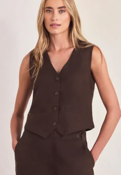Gilet en lin à col V et boutons