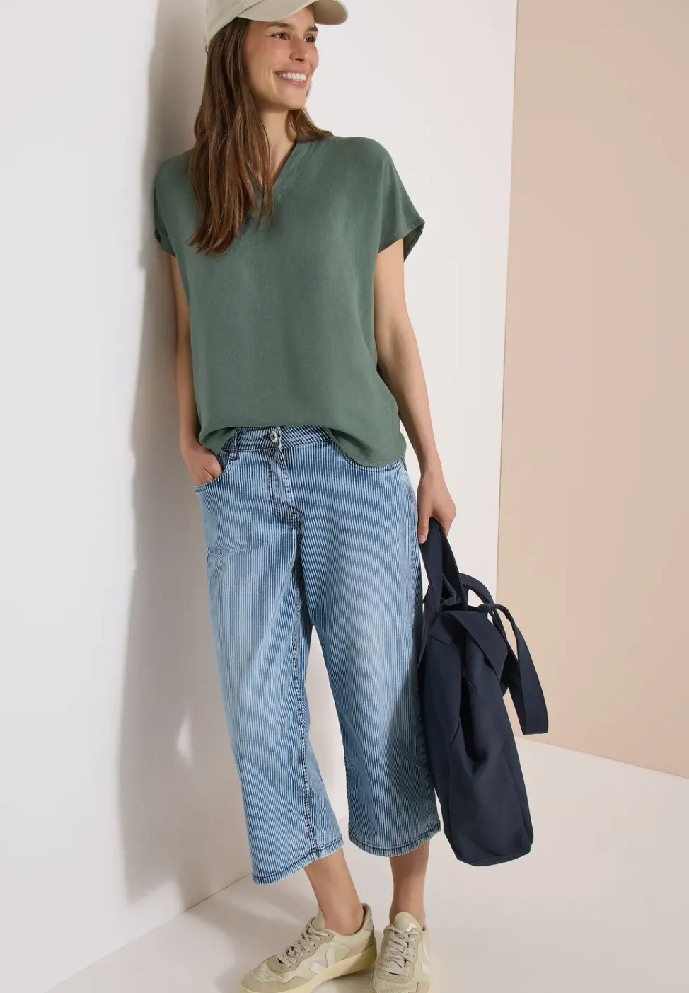 Jean taille haute à larges jambes et rayures