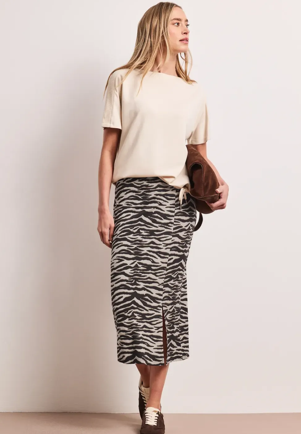 Jupe midi avec fente et imprimé animalier