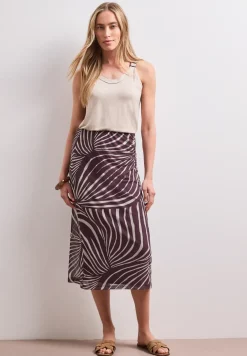 Jupe midi en mesh avec imprimé