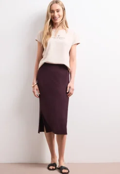 Jupe midi en structure côtelée avec taille élastique