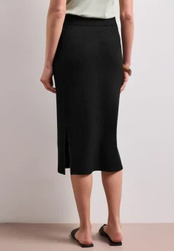 Jupe midi en structure côtelée avec taille élastique