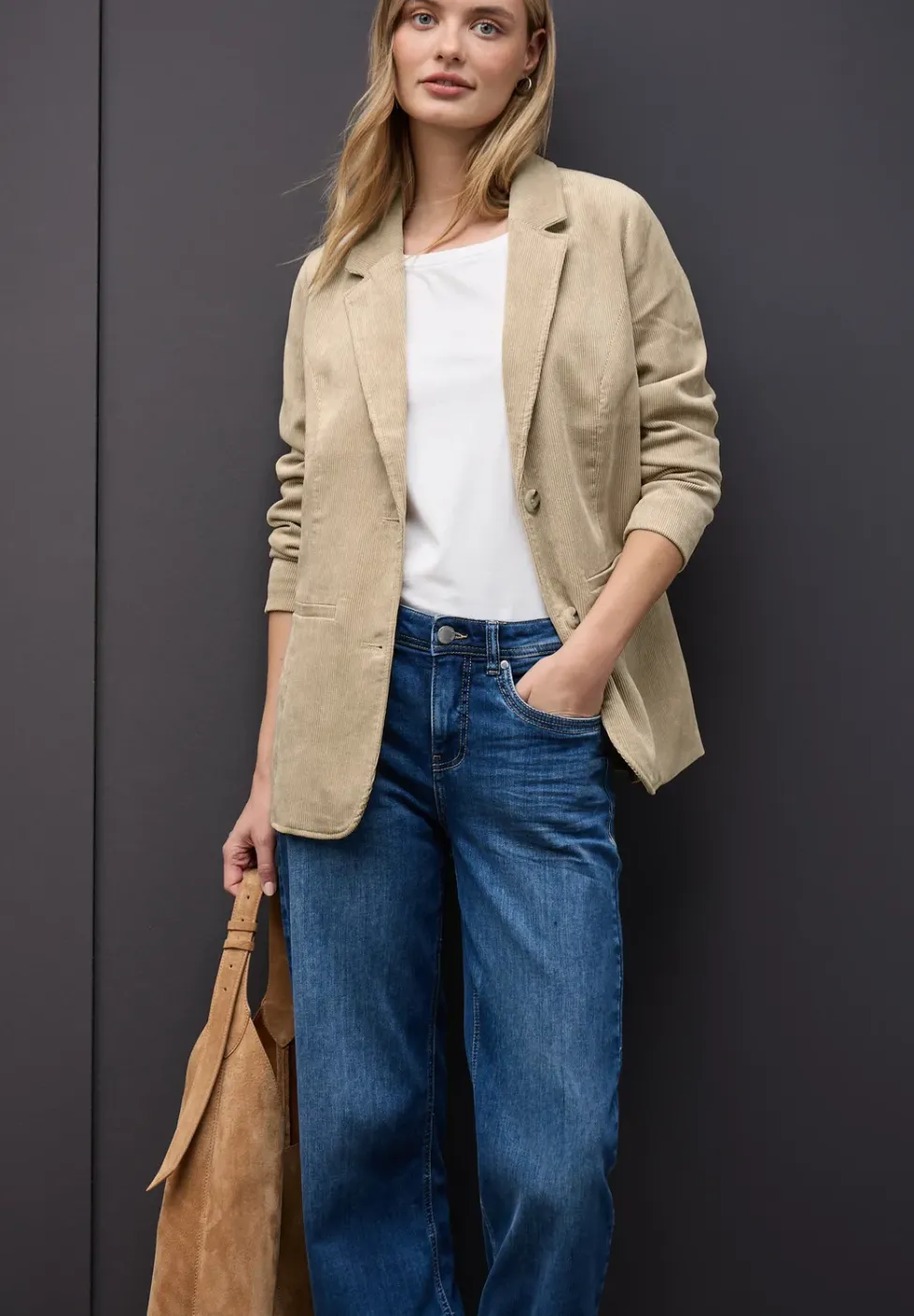 Long blazer en velours côtelé